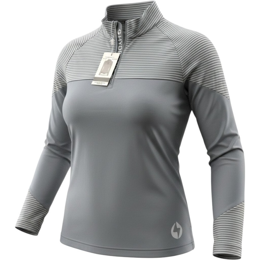 Levelwear Hydro-Flo Pebble Grey Striped Quarter Zip Pullover Womens M (NWT $65.)